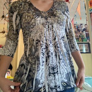 Y2k rihnestone 3/4 sleeved top! Extreme early 2000´s vibes